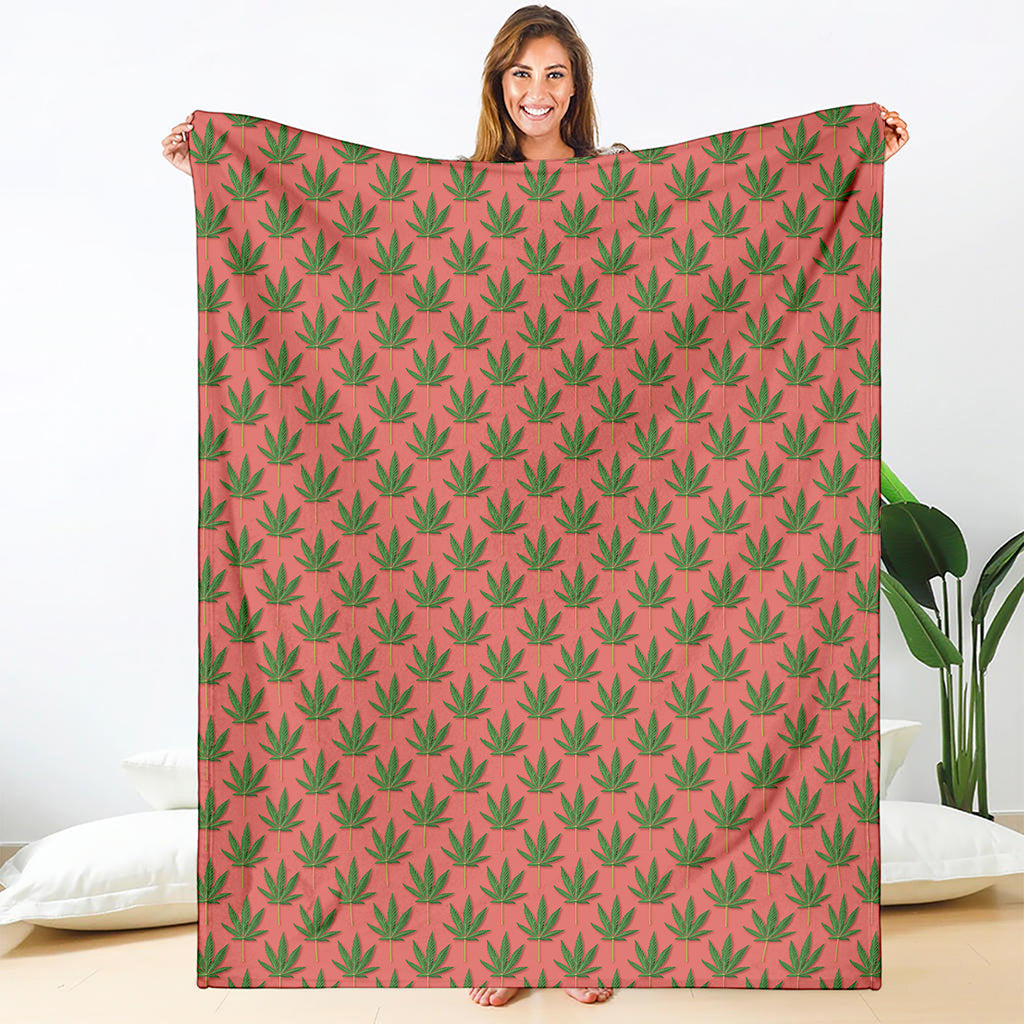 Green And Pink Cannabis Leaf Print Blanket