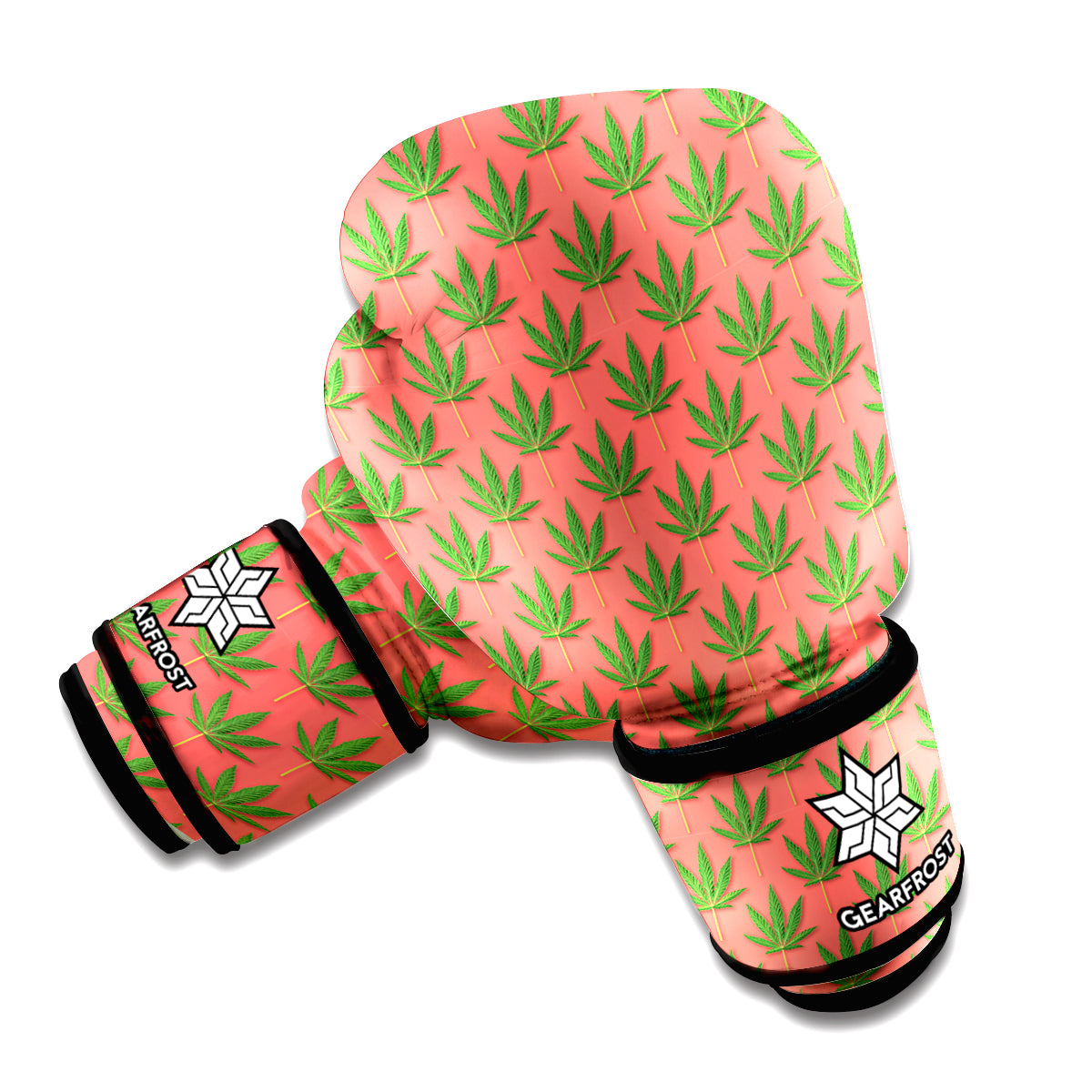 Green And Pink Cannabis Leaf Print Boxing Gloves