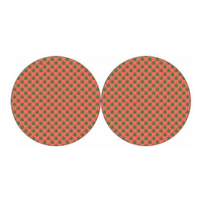Green And Pink Cannabis Leaf Print Car Coasters