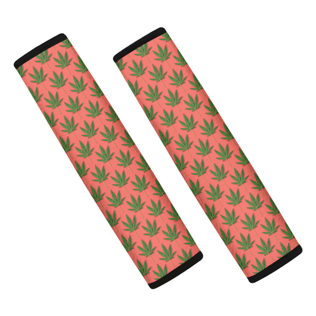 Green And Pink Cannabis Leaf Print Car Seat Belt Covers