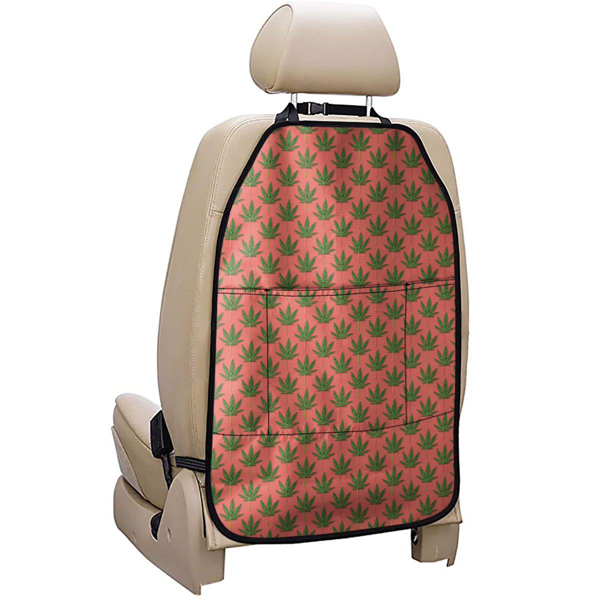 Green And Pink Cannabis Leaf Print Car Seat Organizers