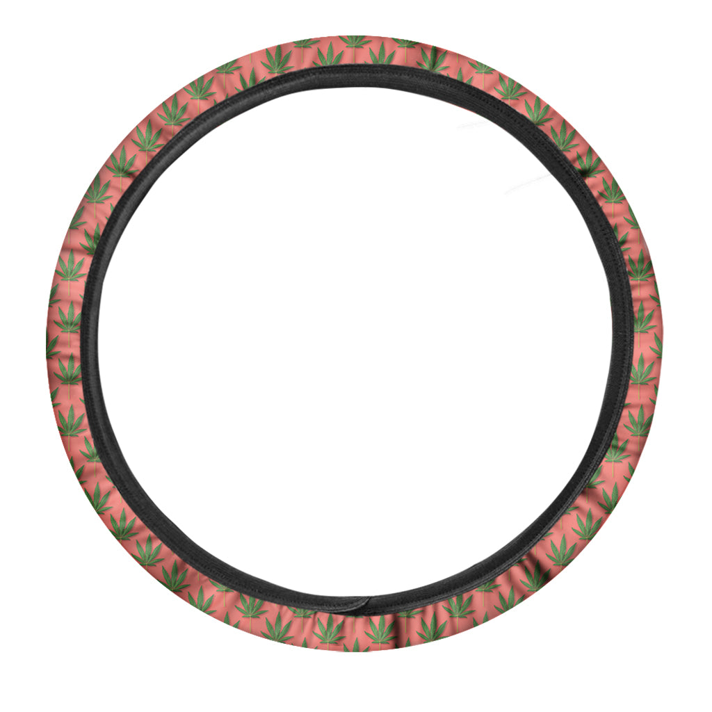 Green And Pink Cannabis Leaf Print Car Steering Wheel Cover