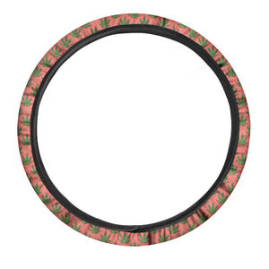 Green And Pink Cannabis Leaf Print Car Steering Wheel Cover