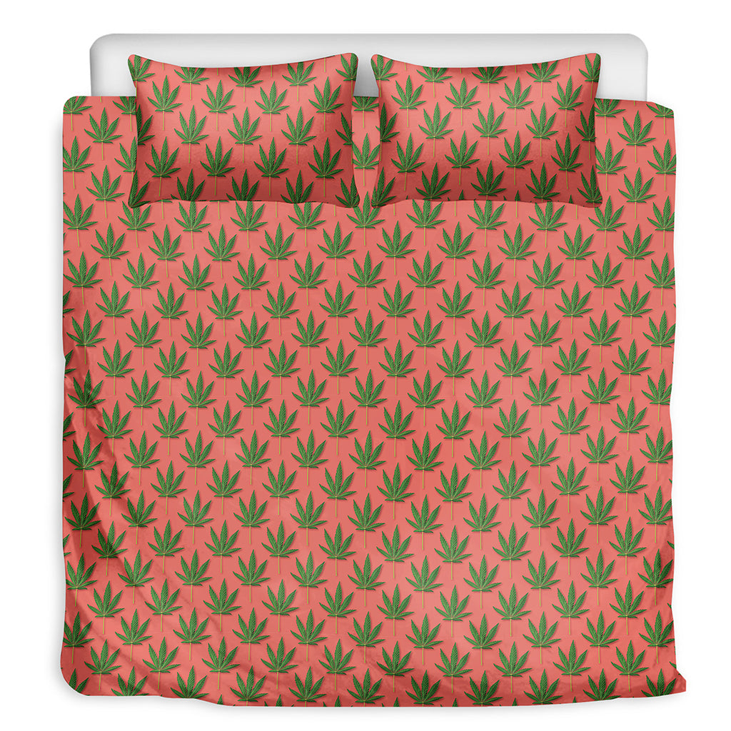 Green And Pink Cannabis Leaf Print Duvet Cover Bedding Set