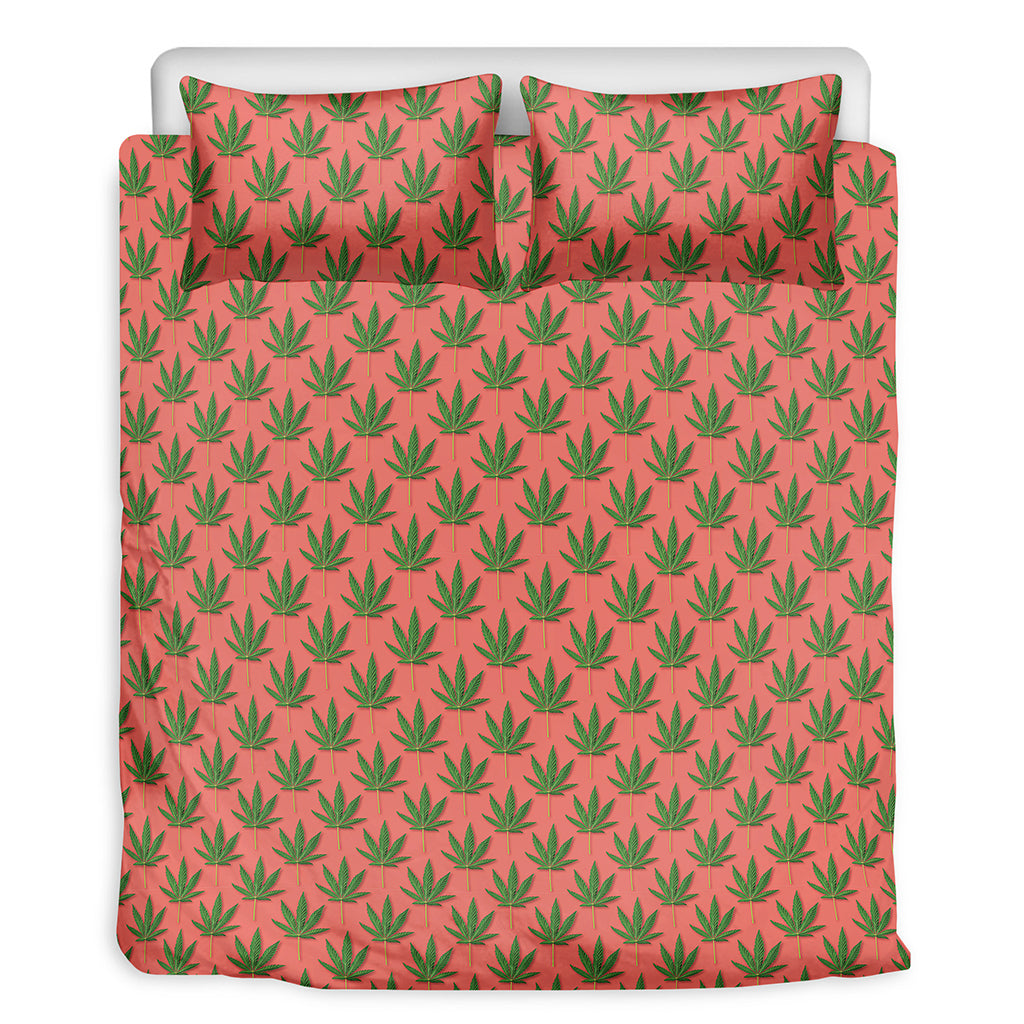 Green And Pink Cannabis Leaf Print Duvet Cover Bedding Set