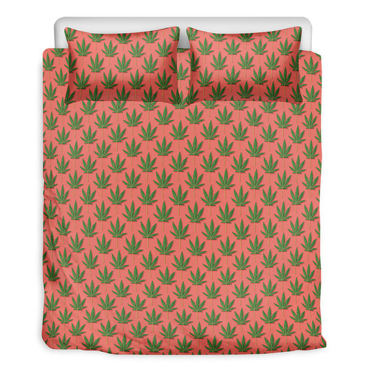 Green And Pink Cannabis Leaf Print Duvet Cover Bedding Set