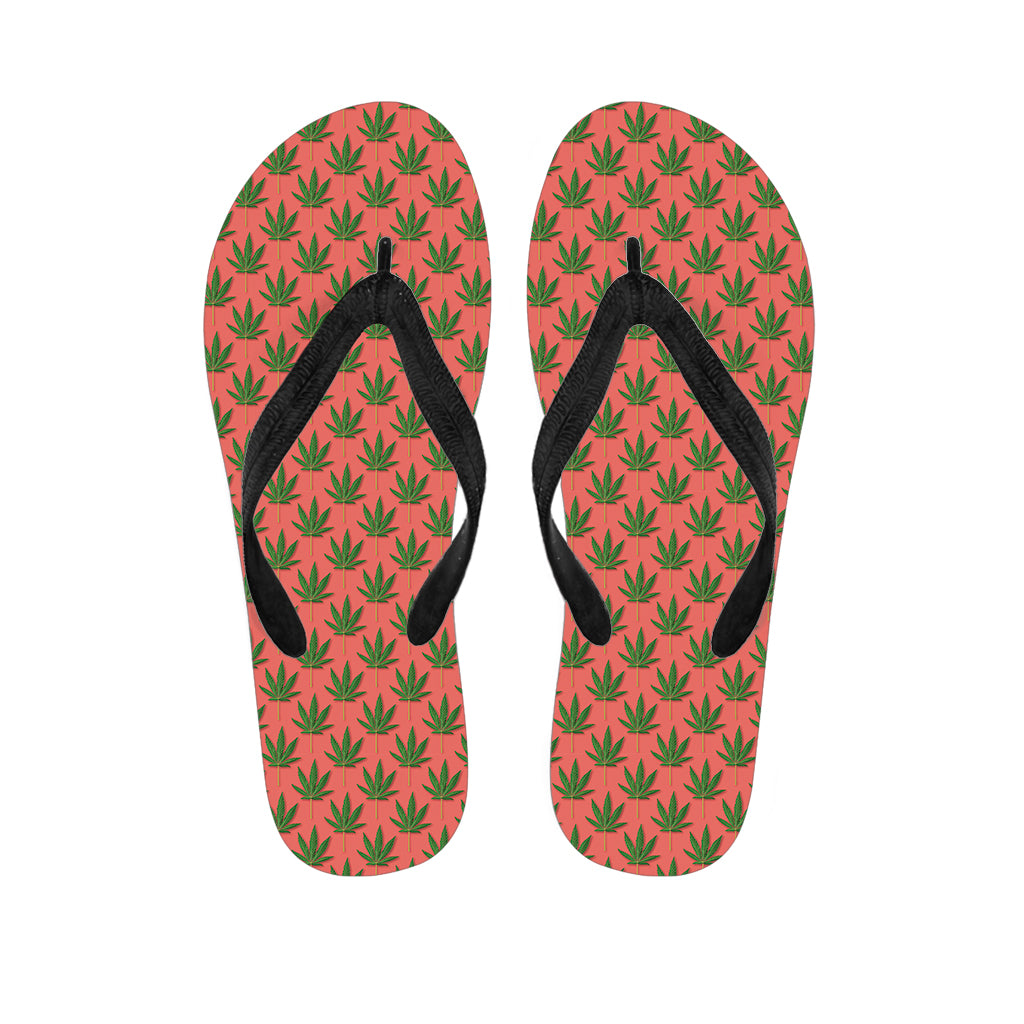 Green And Pink Cannabis Leaf Print Flip Flops