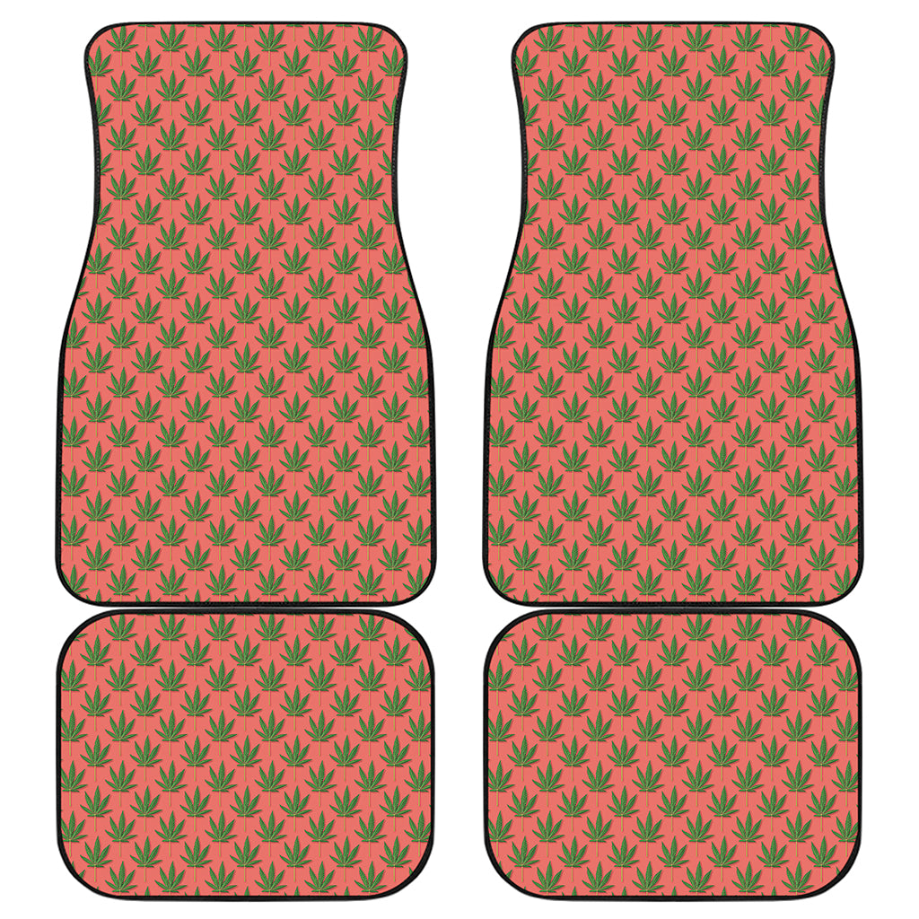 Green And Pink Cannabis Leaf Print Front and Back Car Floor Mats