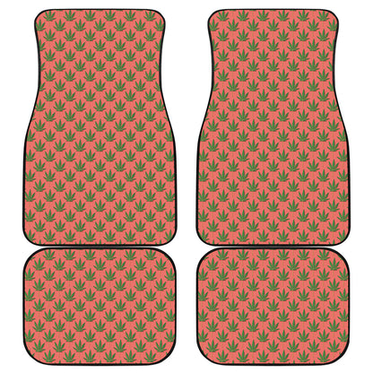 Green And Pink Cannabis Leaf Print Front and Back Car Floor Mats