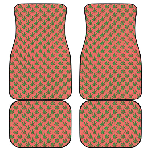 Green And Pink Cannabis Leaf Print Front and Back Car Floor Mats
