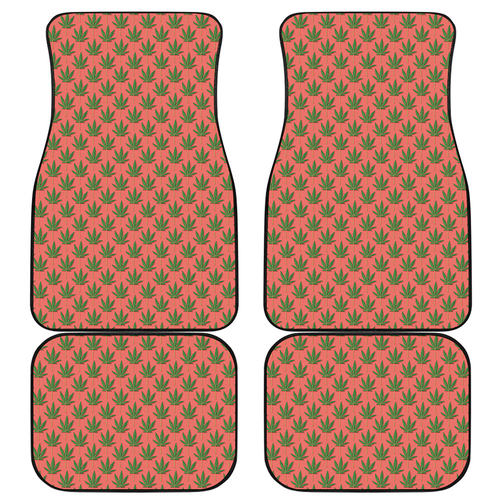 Green And Pink Cannabis Leaf Print Front and Back Car Floor Mats