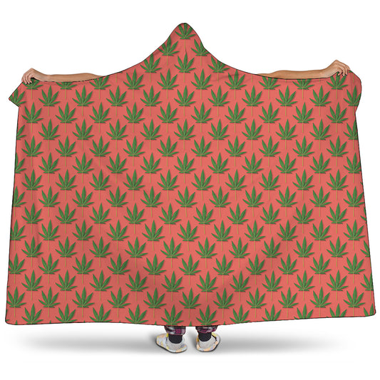 Green And Pink Cannabis Leaf Print Hooded Blanket