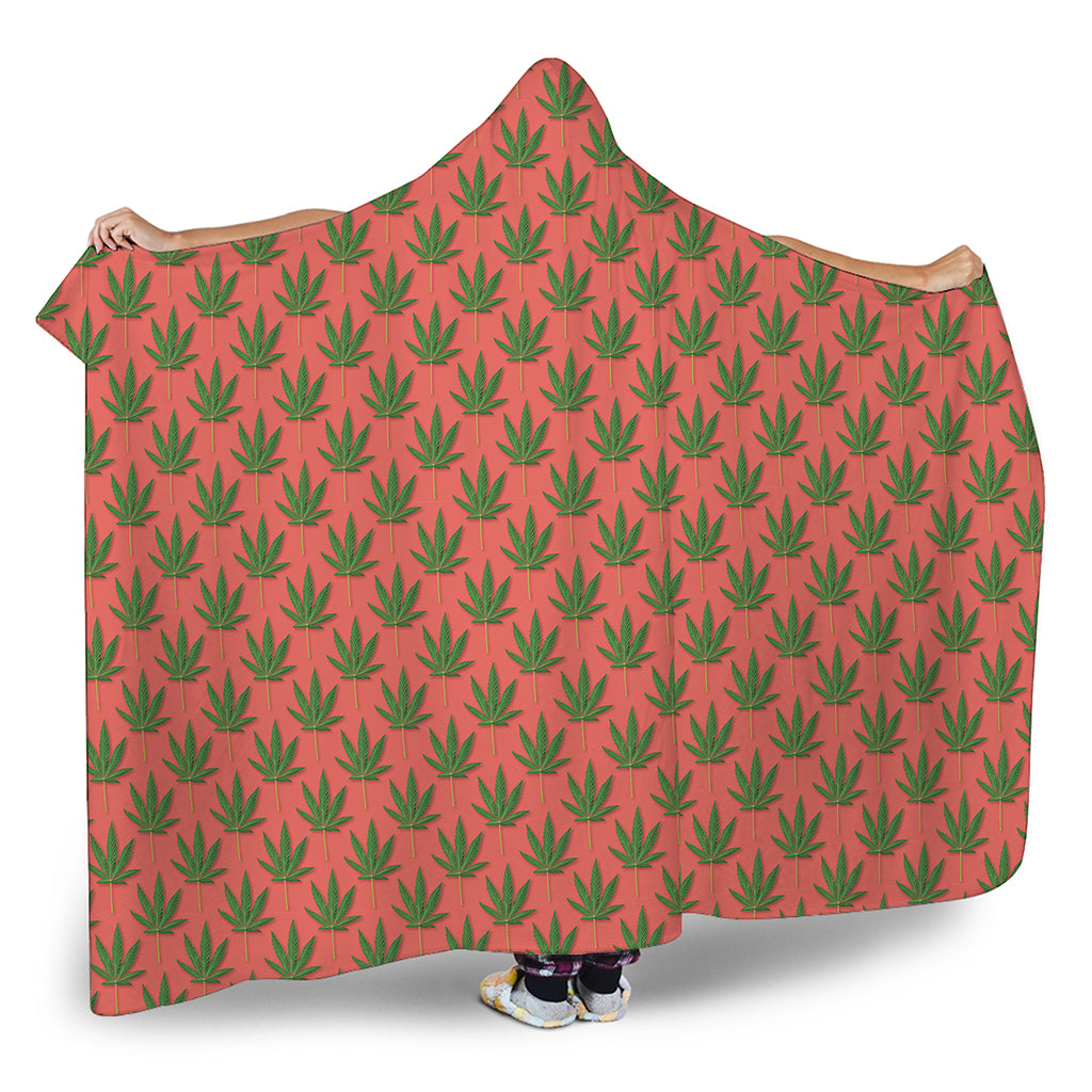 Green And Pink Cannabis Leaf Print Hooded Blanket
