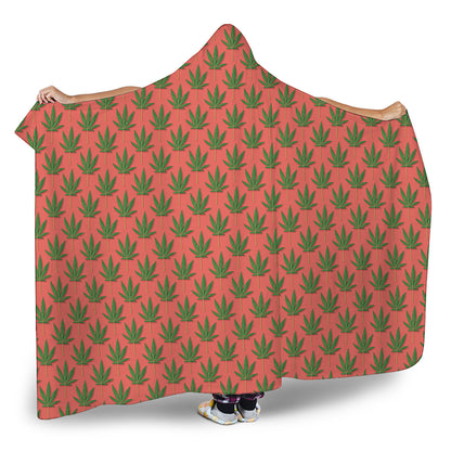 Green And Pink Cannabis Leaf Print Hooded Blanket