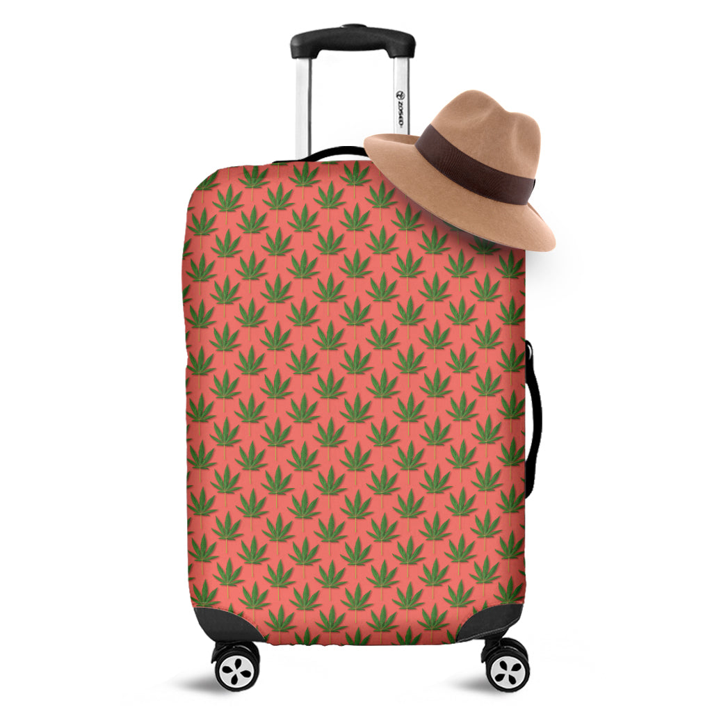 Green And Pink Cannabis Leaf Print Luggage Cover