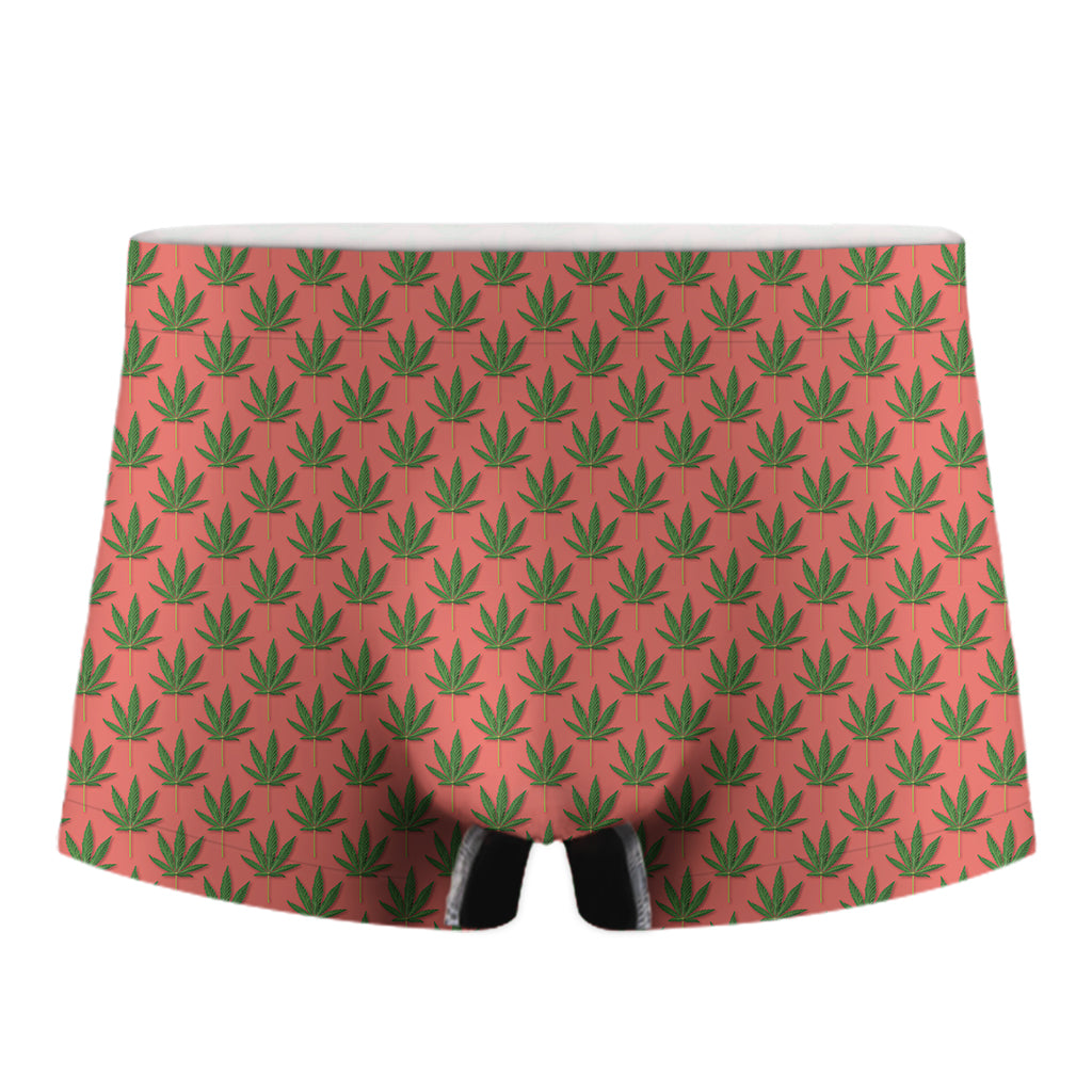 Green And Pink Cannabis Leaf Print Men's Boxer Briefs