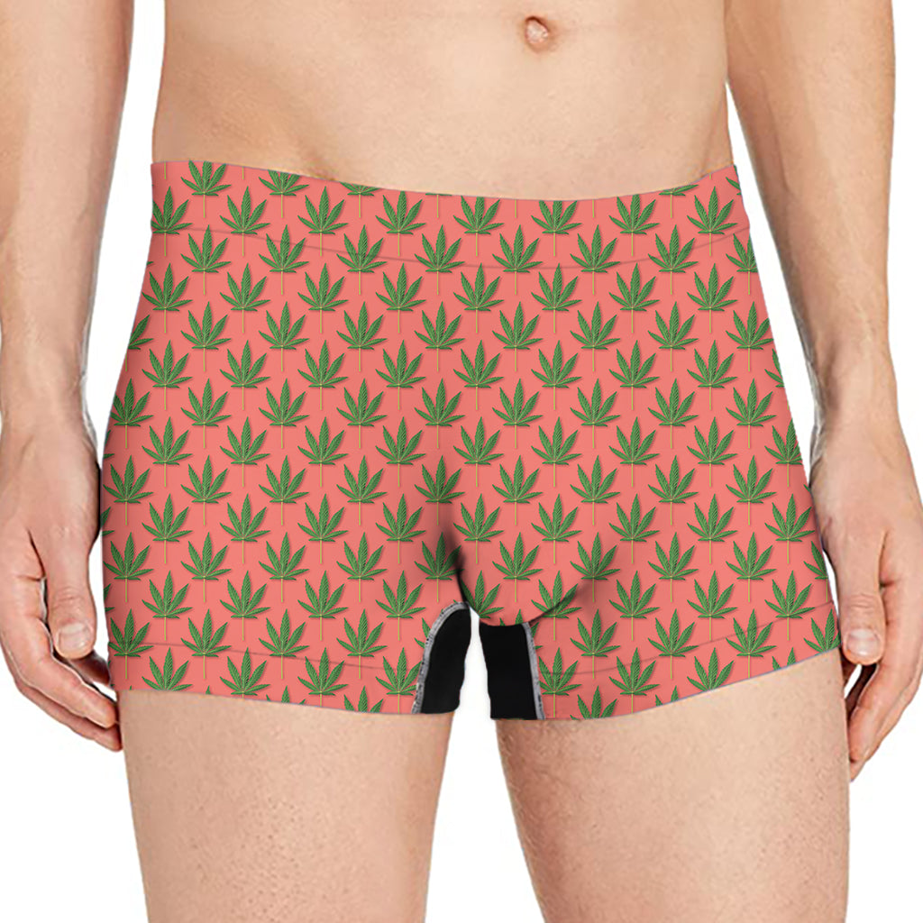 Green And Pink Cannabis Leaf Print Men's Boxer Briefs