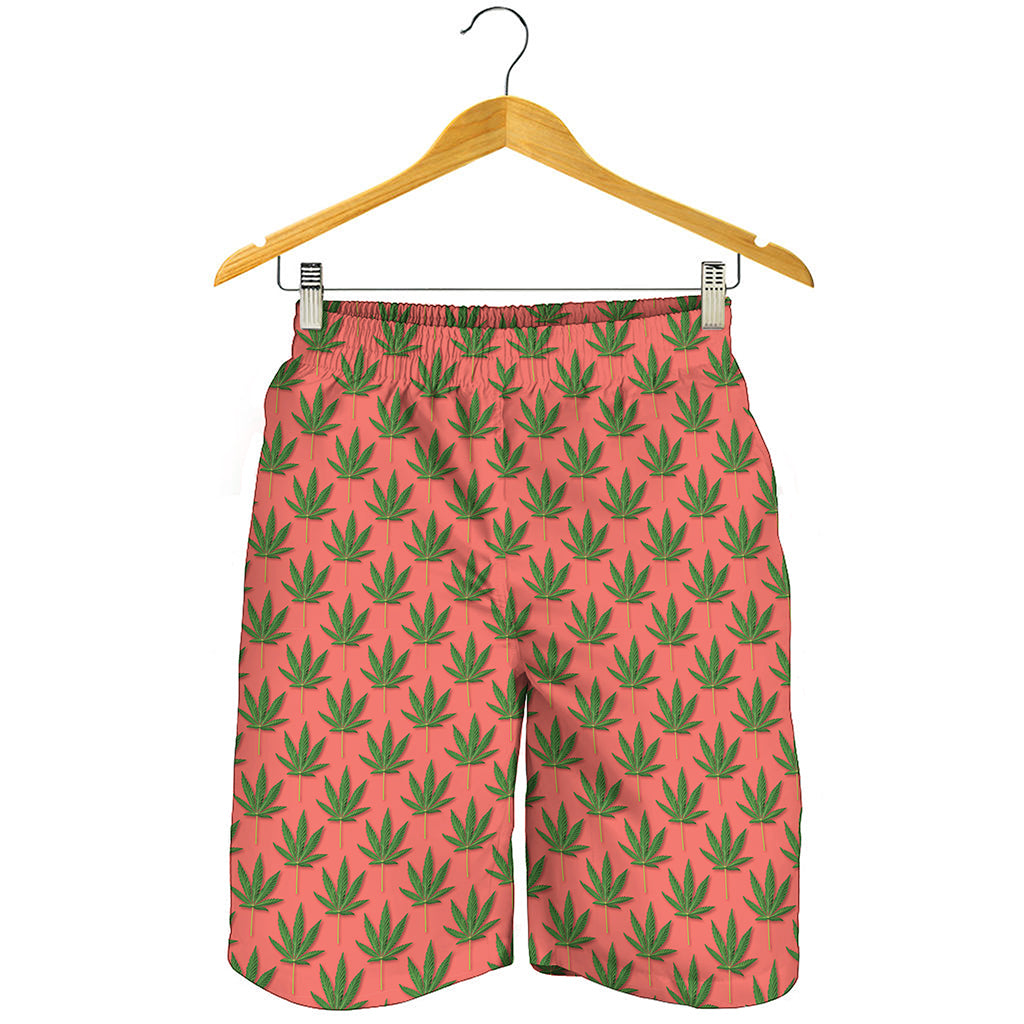 Green And Pink Cannabis Leaf Print Men's Shorts