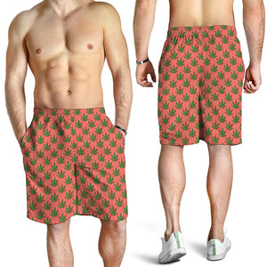 Green And Pink Cannabis Leaf Print Men's Shorts