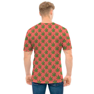 Green And Pink Cannabis Leaf Print Men's T-Shirt