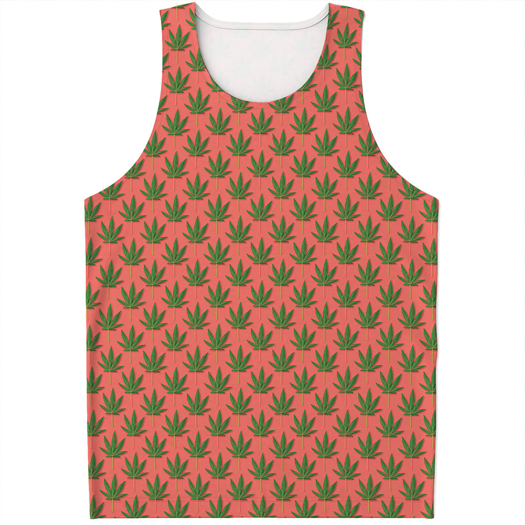 Green And Pink Cannabis Leaf Print Men's Tank Top