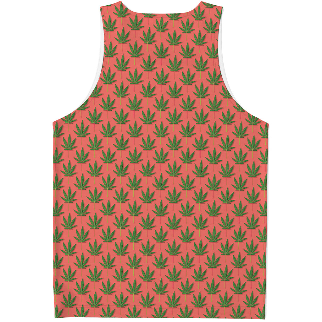 Green And Pink Cannabis Leaf Print Men's Tank Top