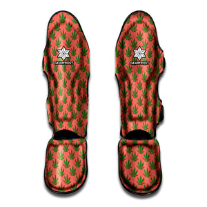 Green And Pink Cannabis Leaf Print Muay Thai Shin Guard