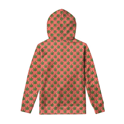 Green And Pink Cannabis Leaf Print Pullover Hoodie