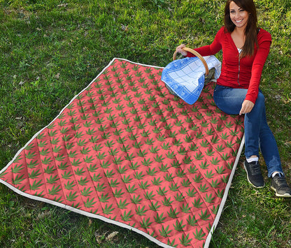 Green And Pink Cannabis Leaf Print Quilt