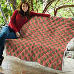 Green And Pink Cannabis Leaf Print Quilt