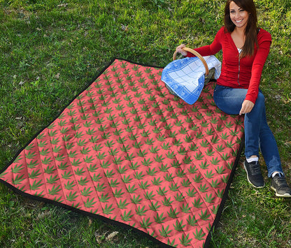 Green And Pink Cannabis Leaf Print Quilt