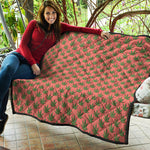 Green And Pink Cannabis Leaf Print Quilt