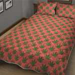 Green And Pink Cannabis Leaf Print Quilt Bed Set