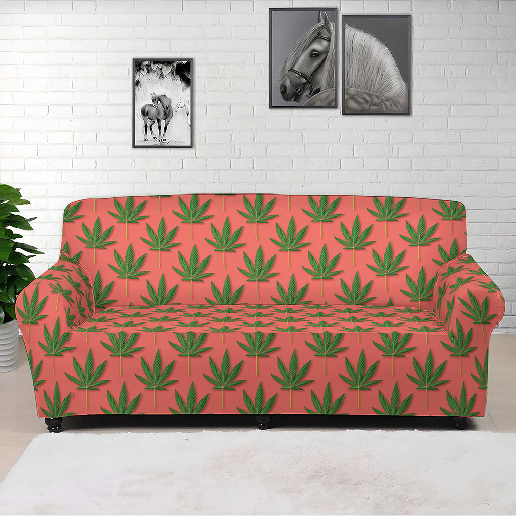 Green And Pink Cannabis Leaf Print Sofa Cover