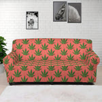 Green And Pink Cannabis Leaf Print Sofa Cover