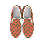 Green And Pink Cannabis Leaf Print White Slip On Shoes