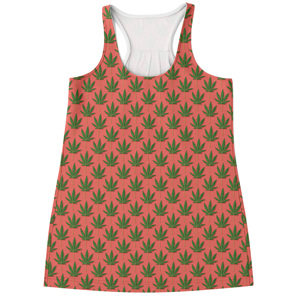 Green And Pink Cannabis Leaf Print Women's Racerback Tank Top