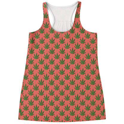 Green And Pink Cannabis Leaf Print Women's Racerback Tank Top