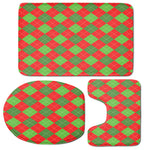 Green And Red Argyle Pattern Print 3 Piece Bath Mat Set