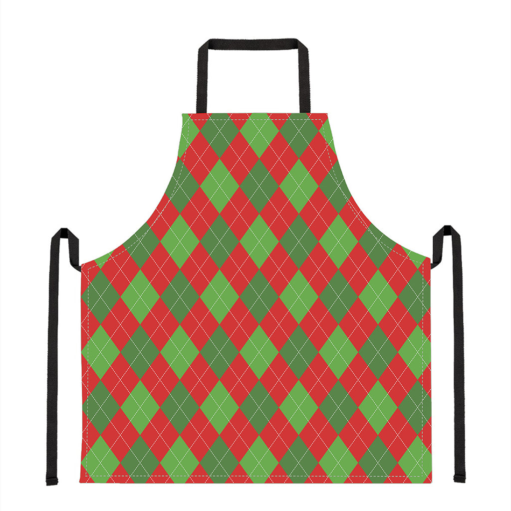 Green And Red Argyle Pattern Print Apron