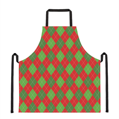 Green And Red Argyle Pattern Print Apron