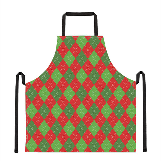 Green And Red Argyle Pattern Print Apron