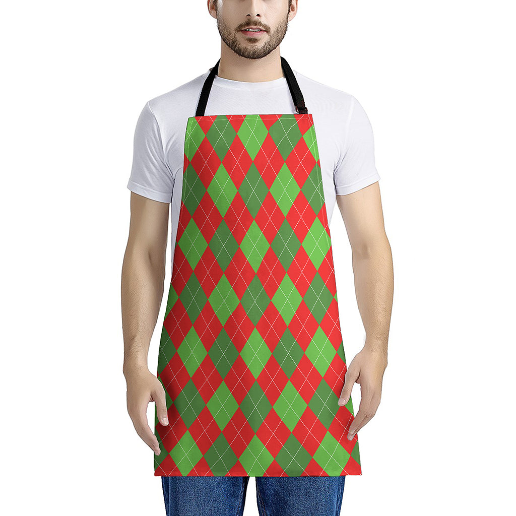Green And Red Argyle Pattern Print Apron