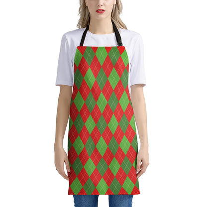 Green And Red Argyle Pattern Print Apron