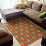 Green And Red Argyle Pattern Print Area Rug