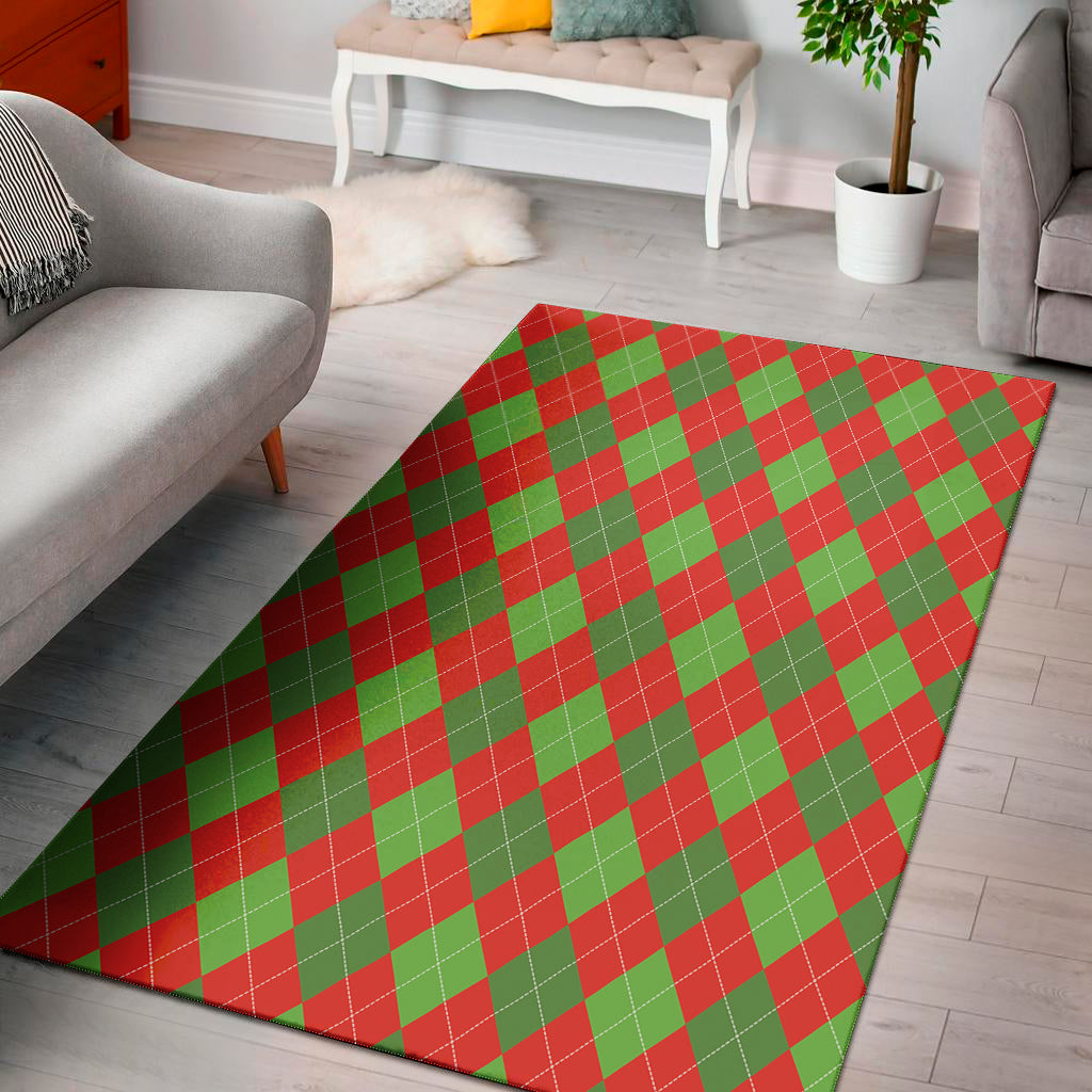 Green And Red Argyle Pattern Print Area Rug