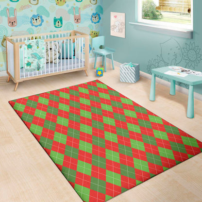 Green And Red Argyle Pattern Print Area Rug