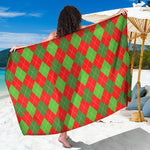 Green And Red Argyle Pattern Print Beach Sarong Wrap