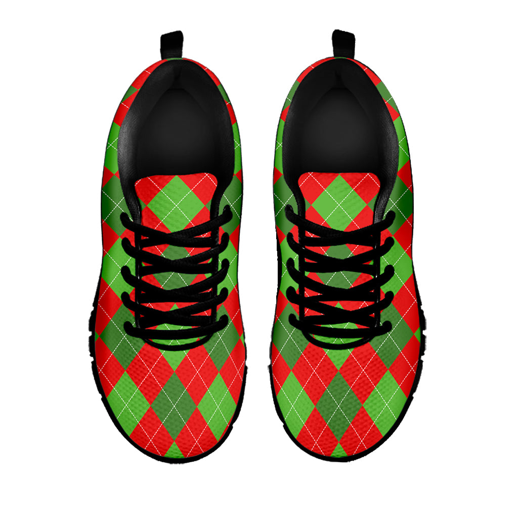 Green And Red Argyle Pattern Print Black Sneakers
