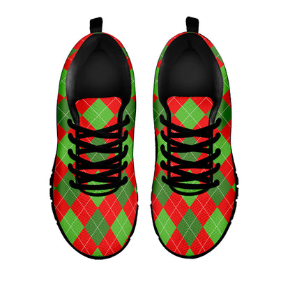 Green And Red Argyle Pattern Print Black Sneakers